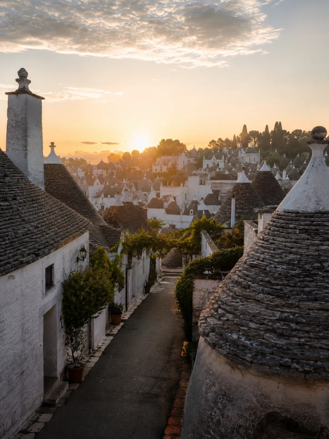 Picturesque coastal village bathed in golden hour light in Salento.
