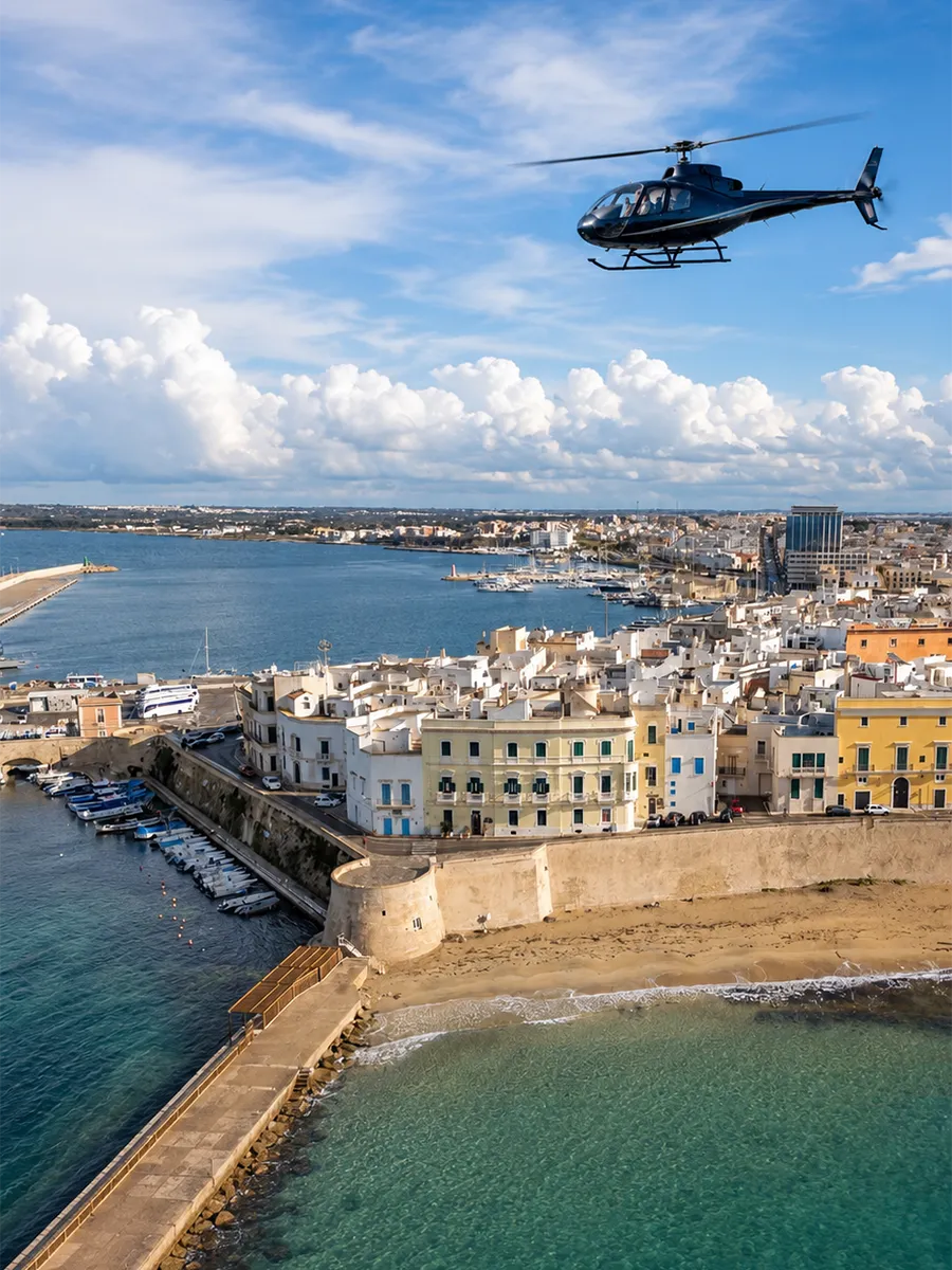 Scenic private helicopter flight over the olive groves of Salento.