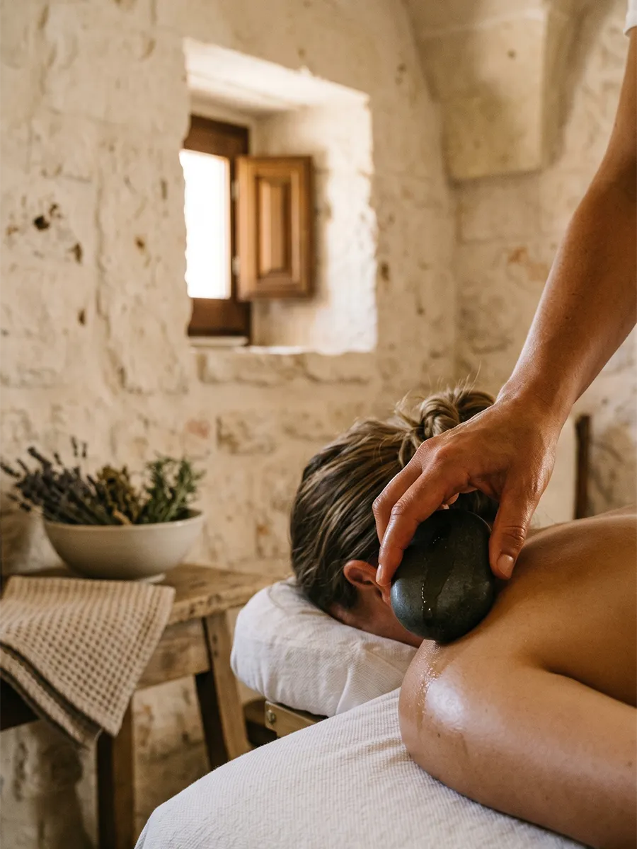 Private in-house massage and restorative treatments in Salento.