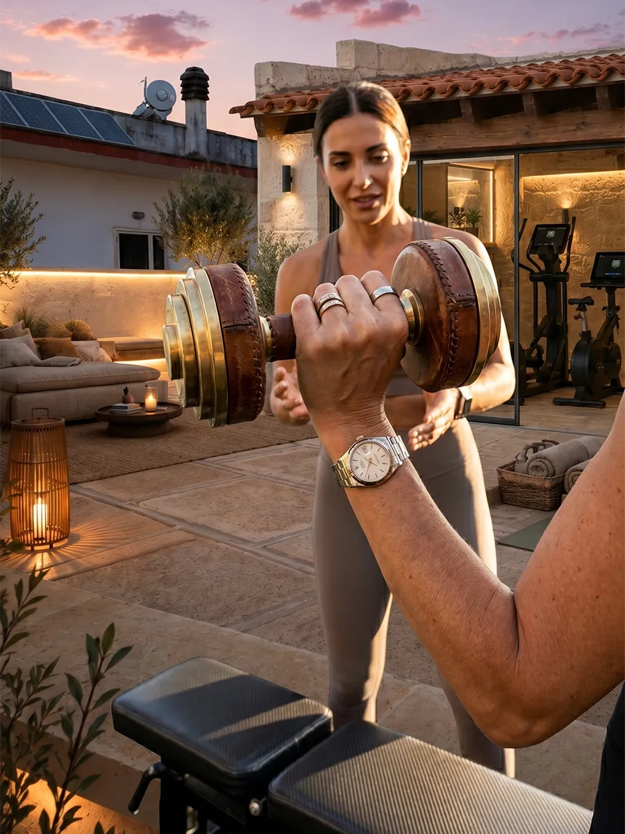 Private rooftop gym and personal trainer session at the villa.