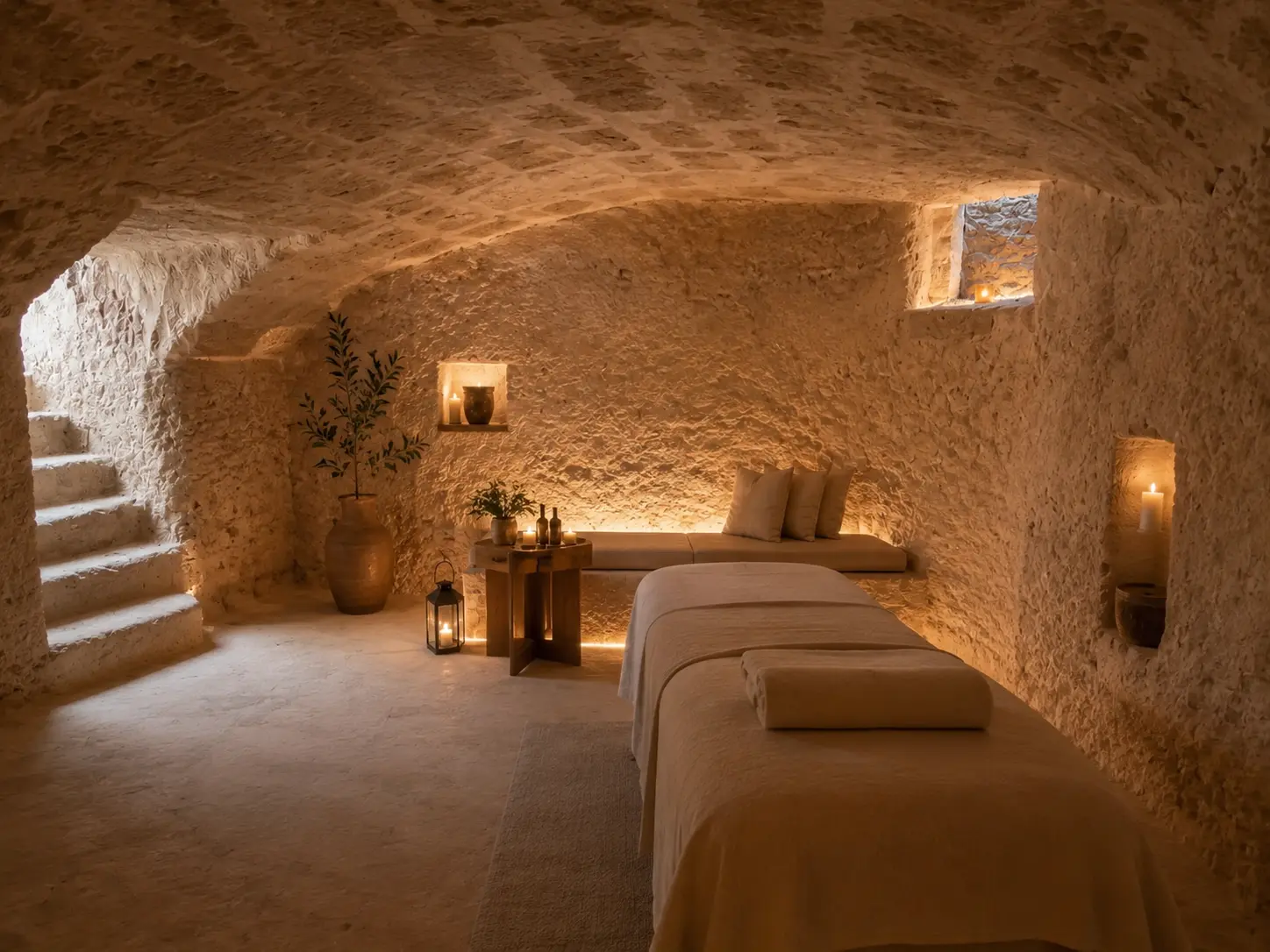 The beautifully restored Vault Relaxation Lounge at Corte D'Azeglio after renovations.